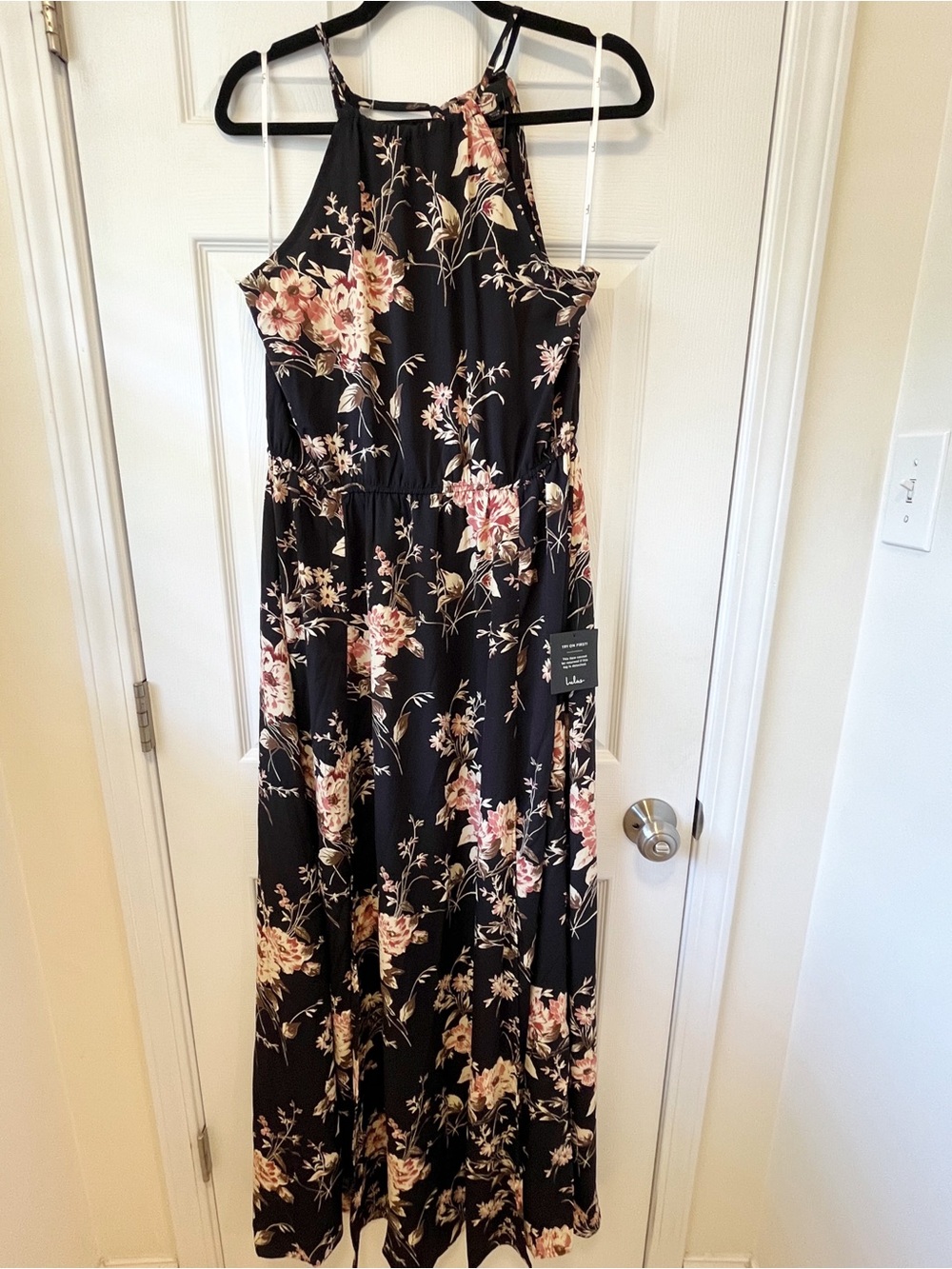 Lulu's Black Maxi Dress with Pink Floral Print - Picture 3 of 4